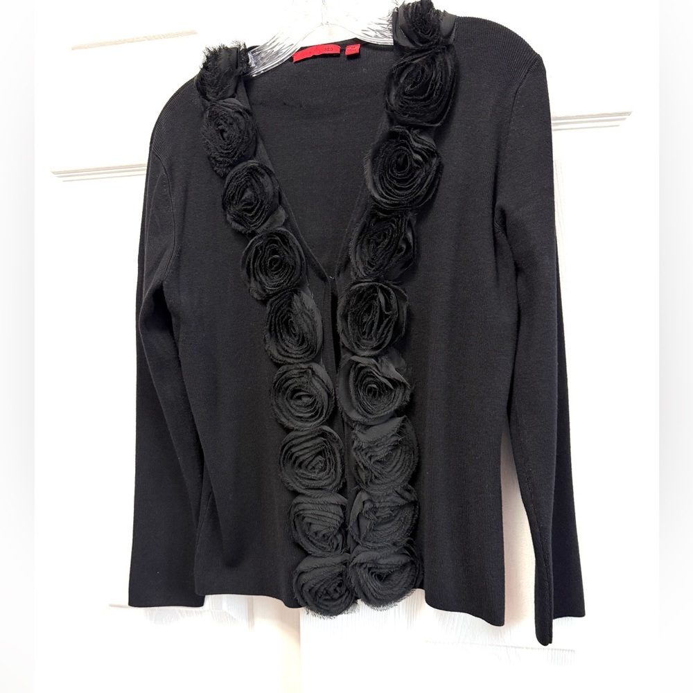 Women's black V-Neck Cardigan Sweater with Rosette Trim by RED special occasion